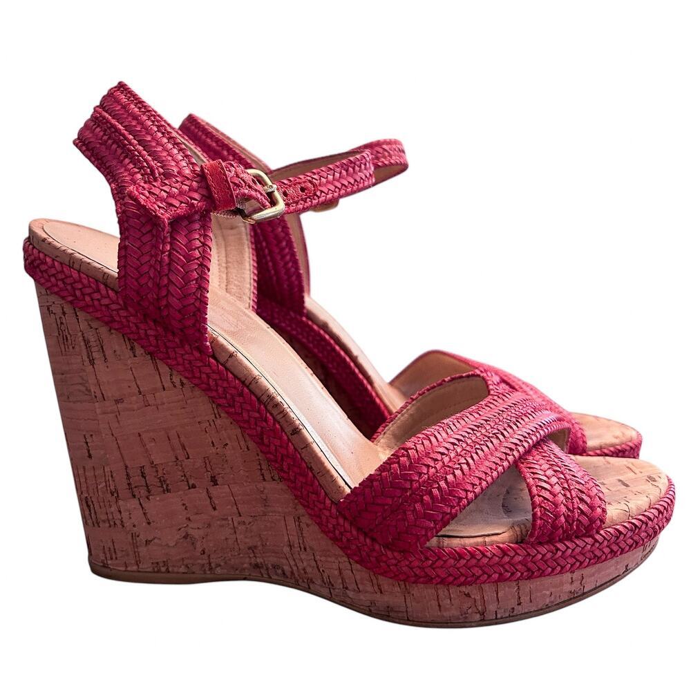 Stuart Weitzman Sandals Women's Size 8M "Minx" Wedge in Red Braided Straps